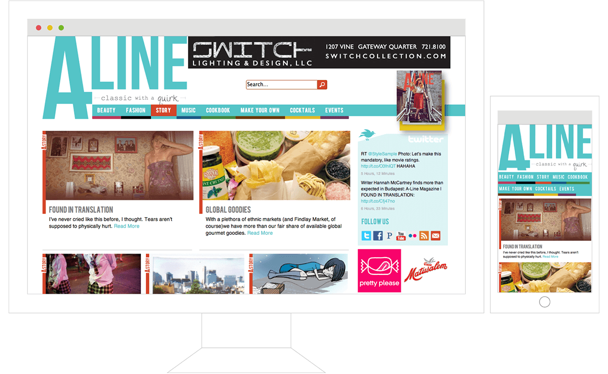 A-Line Magazine webbdesign för desktop och mobil